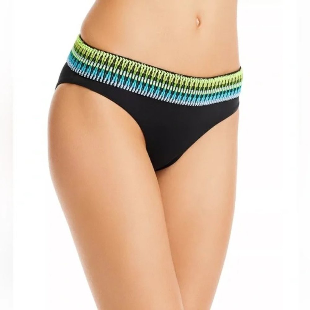Peixoto NWT Zoni Embroidered Trim Bikini Bottoms in Black Kiwi size Medium